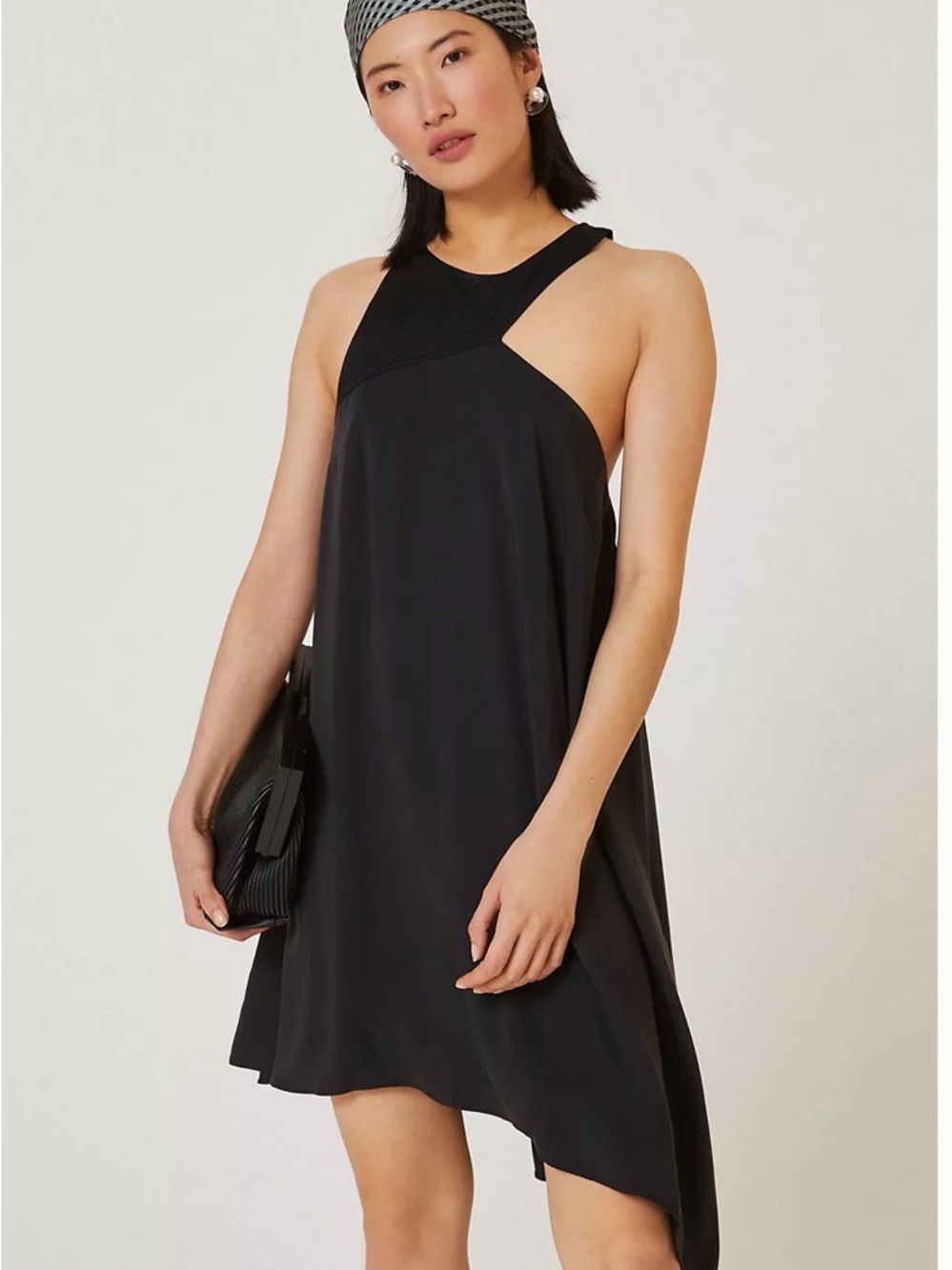 Anthropologie Asymmetric Neck Mini Dress Black OB1472931 Size 6P Petite